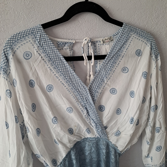 Free People Blue and White Lace Bodysuit - Picture 4 of 9